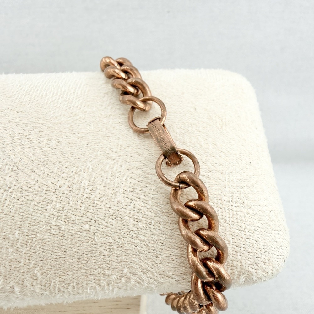 Vintage Solid Copper Curb Chain Bracelet Unisex Signed 7.25" Estate Jewelry 26 g